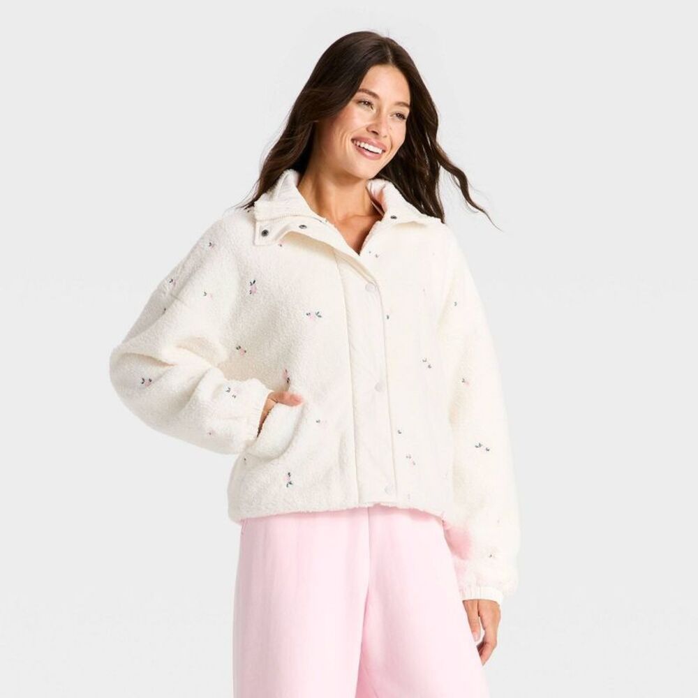 Women's High Pile Jacket - All In Motion Cream Floral XS